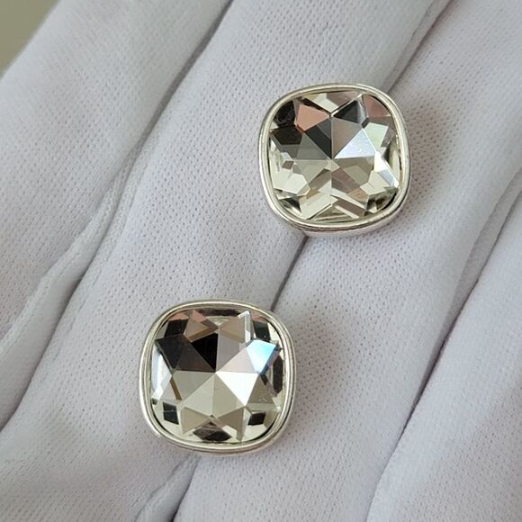 Earrings Silver Tone Crystal Rounded Square Studs #0063 - Picture 8 of 9